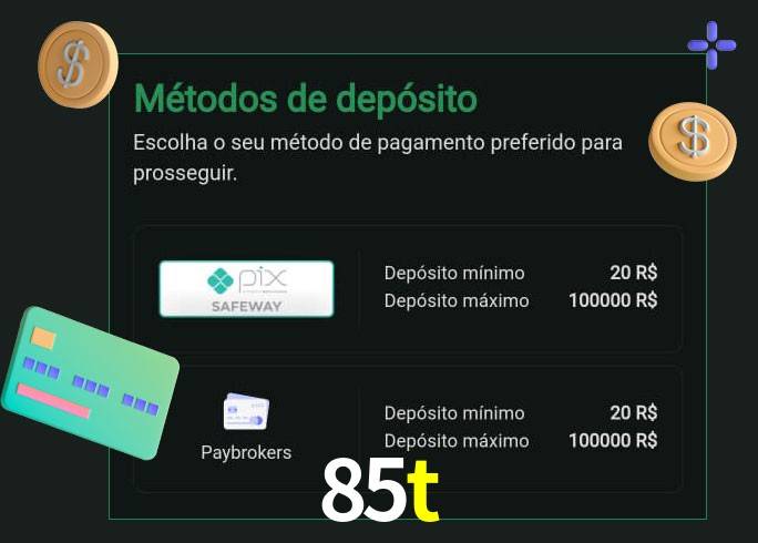 O cassino 85t oferece uma grande variedade de métodos de pagamento